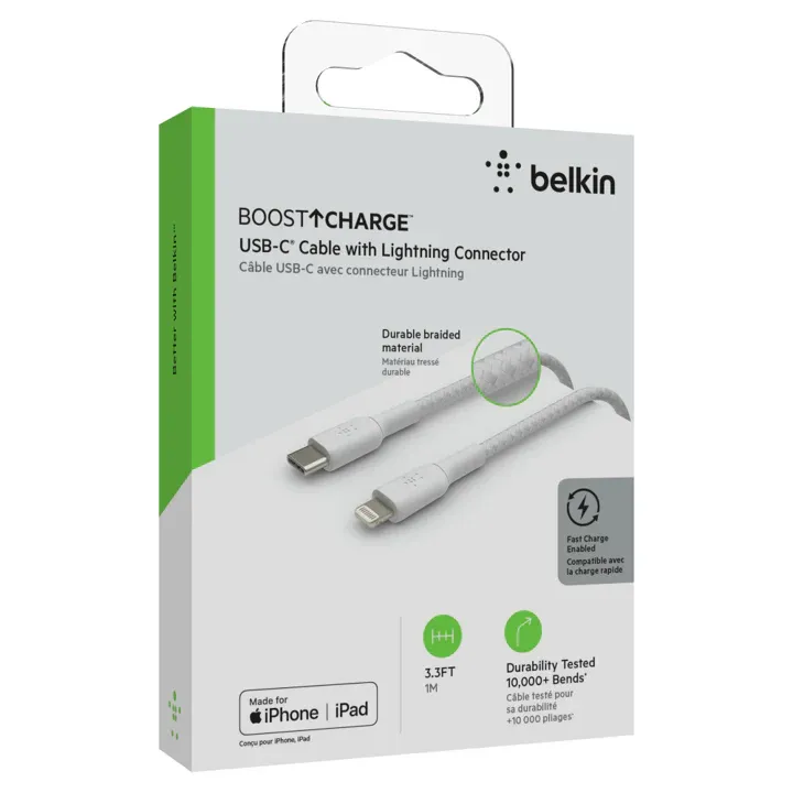 CABLE PARA CELULAR BELKIN USB-C TRENZADO 1M BLANCO, vista 3